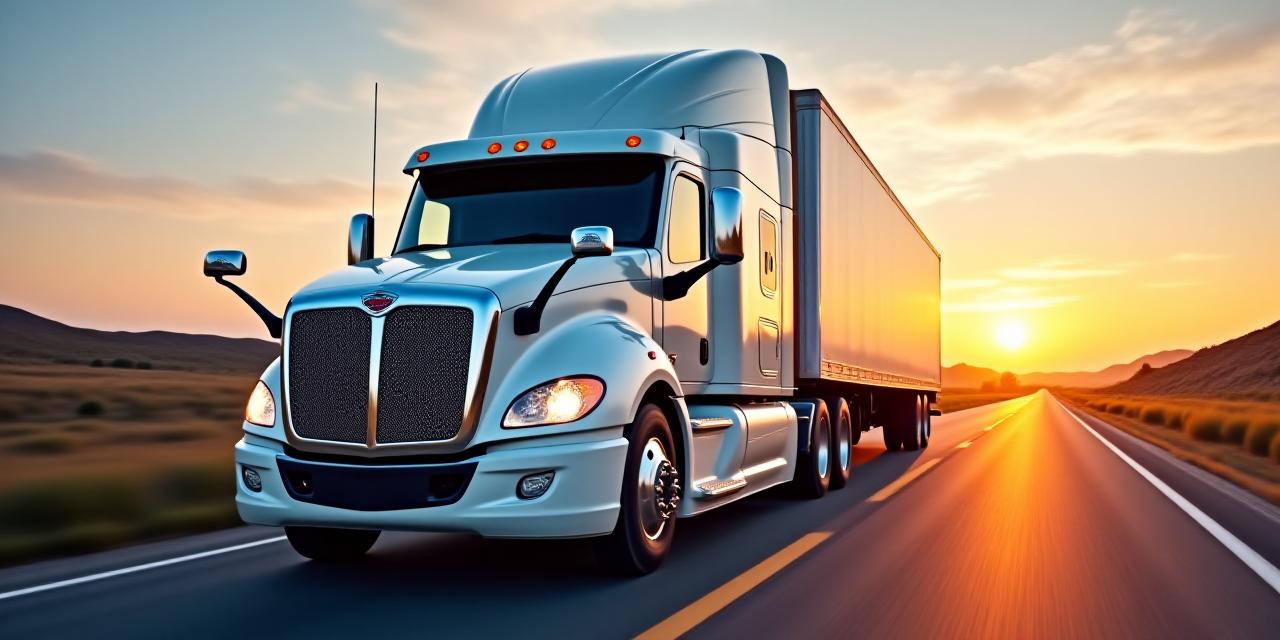 Modern heavy-duty transport truck on a sunset highway representing reliable logistics