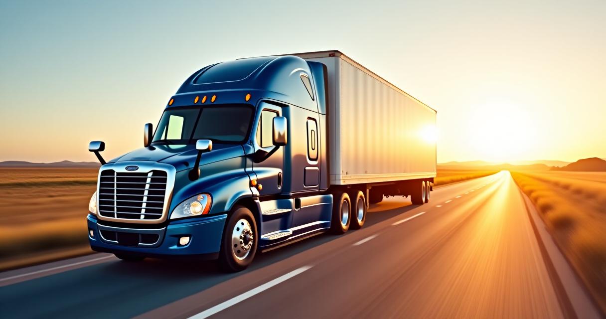 Modern big-rig truck on a sunlit American highway